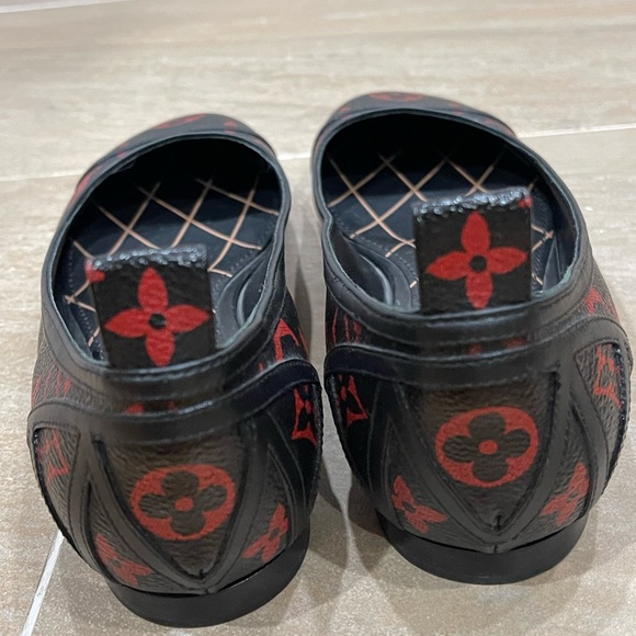 New Authentic Louis Vuitton BLACK RED Monogram NEW REVIVAL BALLERINA Shoes - Picture 3 of 8